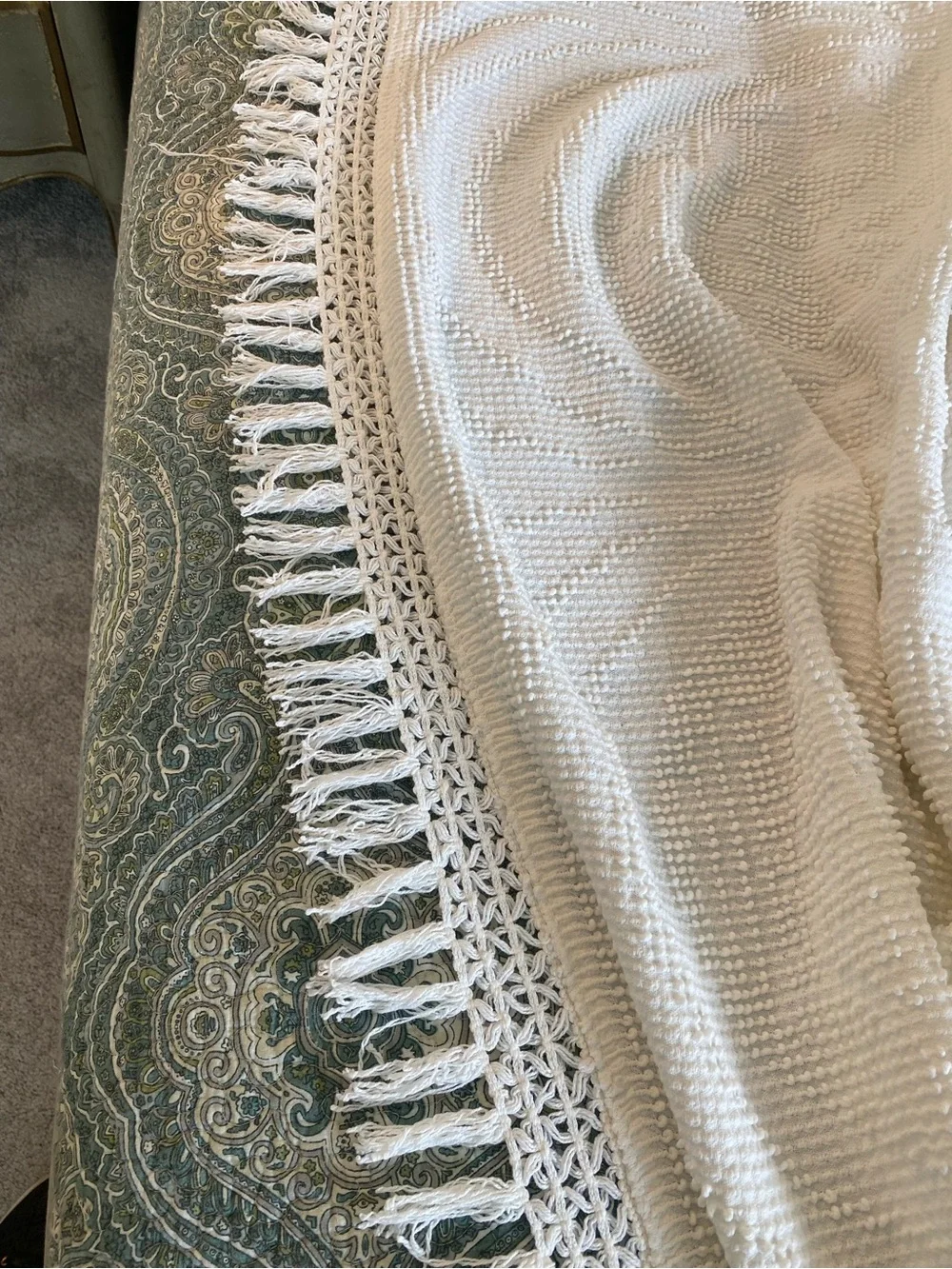 Vintage Chenille 50s Bedspread with Fringe Trim Queen Cottagecore
